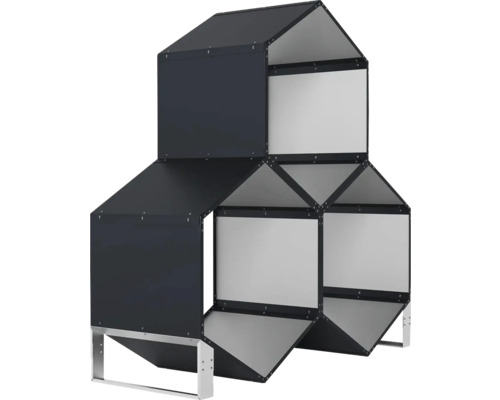 Třípatrový kovový domek na nářadí s designem ve tvaru domu pro zahradu