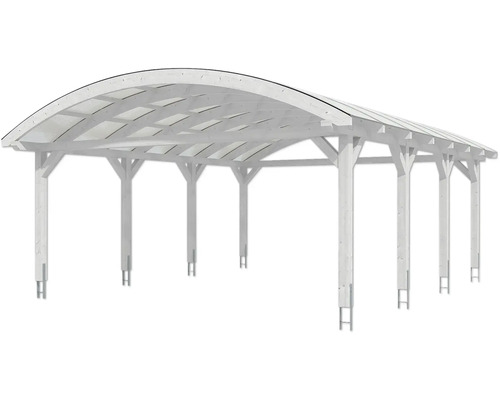 Dřevěný carport se zakřivenou střechou