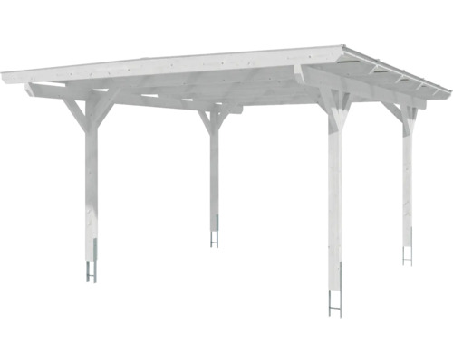 Dřevěný carport s plochou střechou k zastřešení aut