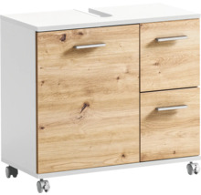 Skříňka pod umyvadlo se dvěma dvířky a dvěma zásuvkami na kolečkách