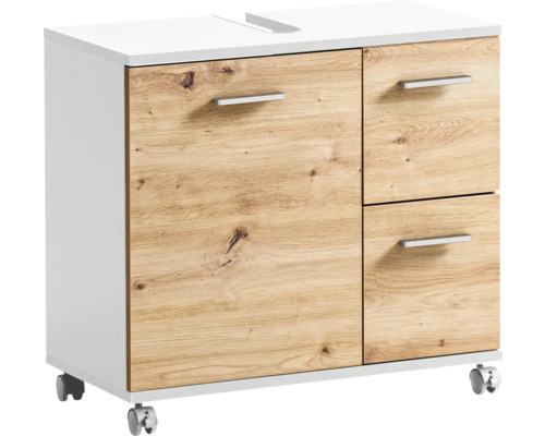 Skříňka pod umyvadlo se dvěma dvířky a dvěma zásuvkami na kolečkách