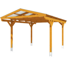 Volně stojící dřevěný přístřešek pro auto s průhlednou střechou