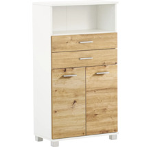 Skříň se dvěma zásuvkami, dvěma dvířky a otevřenou přihrádkou