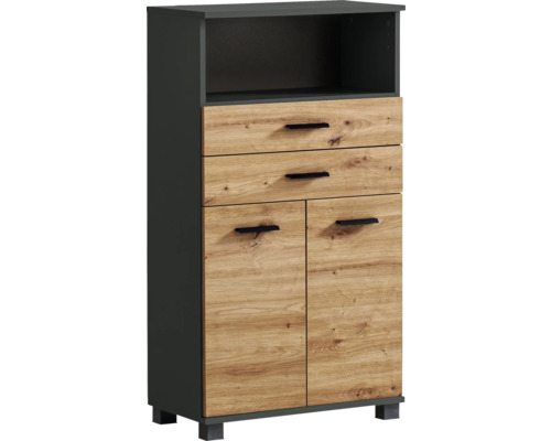 Koupelnová skříňka vysoká Möbelpartner Palermo dub 59,8 x 110,5 x 32,6 cm Komoda se zásuvkami a dvířky ve vzhledu dřeva