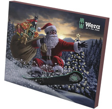 Wera adventní kalendář s ilustrací Santa Clause na snowboardu sjíždějícího horu
