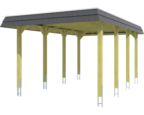 Dřevěný přístřešek pro auto se střechou