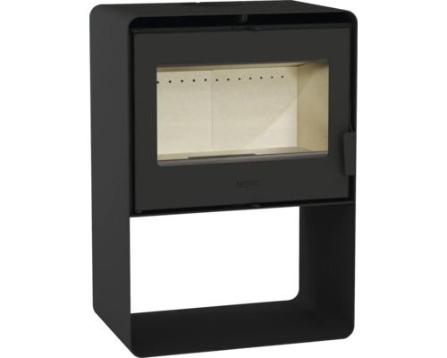 Krbová kamna Nort s proskleným předním dílem a integrovaným prostorem na dřevo