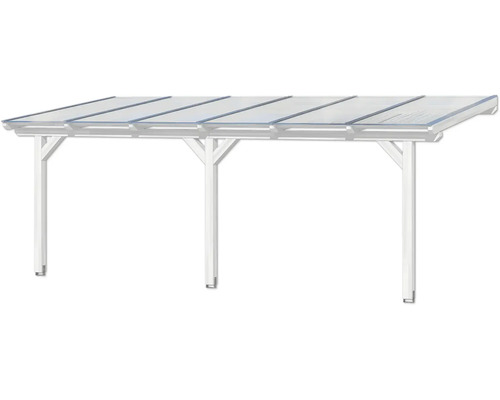 Volně stojící carport s průhlednou střechou a bílým rámem