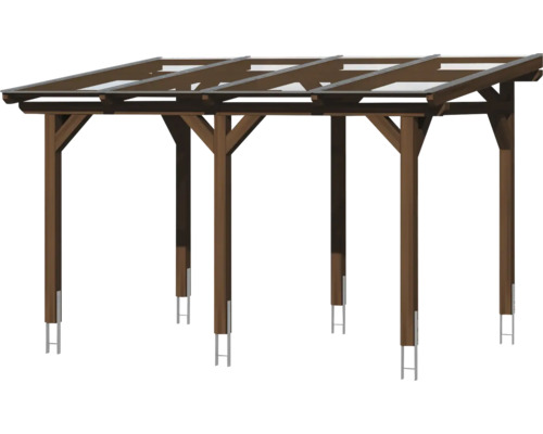 Dřevěný carport s ocelovými patkami sloupků