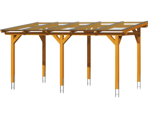 Dřevěný carport se šesti sloupky a průhlednou střechou