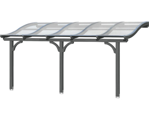 Přístřešek s průhlednou střechou a šedými sloupky