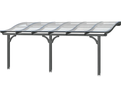 Přístřešek s průhlednou střechou a šedými podpěrami