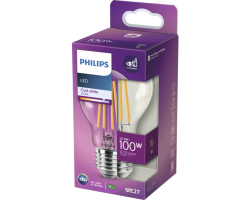 Žárovka Philips LED, patice E27, 10,5 wattu, 4000 kelvinů, neutrální bílé světlo