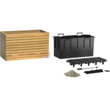 Dřevěný květináč se zavlažovacím systémem a příslušenstvím