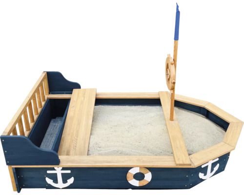 Pískoviště ve tvaru lodi s herním kormidlem a motivy kotvy