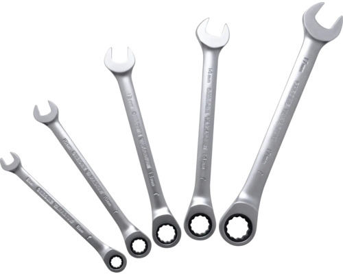 Pět otevřených klíčů z chrom-vanadiové oceli v různých velikostech
