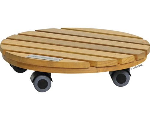 Podstavec pod květináč pojízdný Lechuza Ø 30 cm, dřevěná, kulatá, hnědá Kulatá dřevěná podložka pod květináč s kolečky