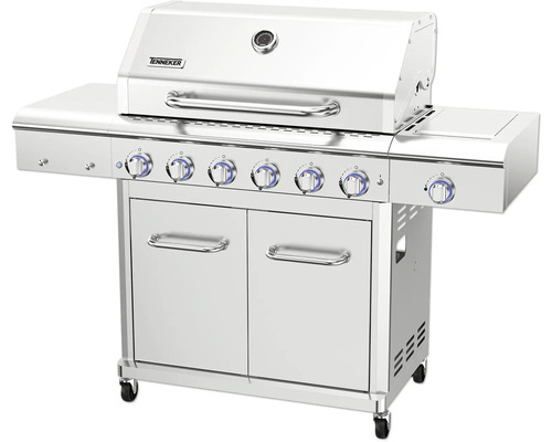 Nerezový grilovací vozík se šesti hořáky a úložným prostorem