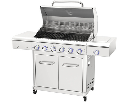 Grilovací vozík se šesti hořáky, grilovacími rošty a úložným prostorem