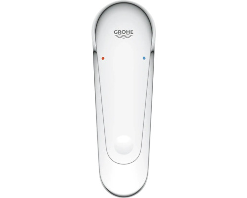 Logo Grohe na pákové baterii s označením pro studenou a teplou vodu