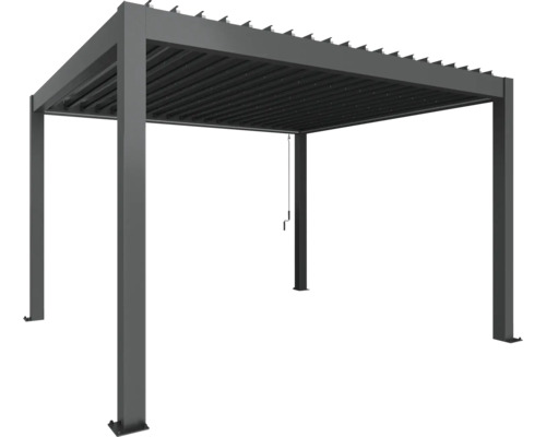 Volně stojící šedá pergola s lamelovou střechou