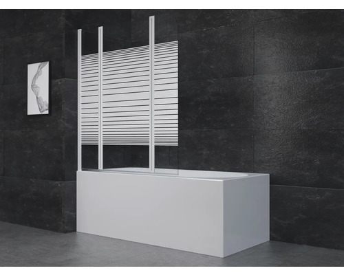 Vanová zástěna 3dílná Aurlane White Elegance 3 125x140 cm čiré sklo barva profilu bílá BWF350W Vana s skleněnou sprchovou stěnou s vodorovnými pruhy
