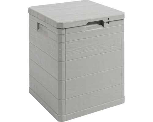 Zahradní úložný box plastový Toomax WOODYS 90 l 42,5 x 44 x 50 cm světle šedý Šedý úložný box s vzhledem dřeva