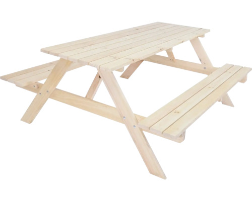 Zahradní set dřevěná se sklopnými lavičkami Rojaplast PIKNIK 180 cm přírodní Dřevěný piknikový stůl s lavicemi