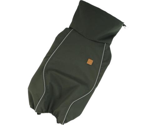 Zelený psí kabát s kapucí a reflexními pruhy pro viditelnost