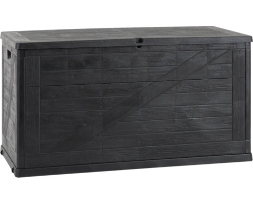 Zahradní box na polstry plastový Toomax WOOD 420 l 120 x 46 x 63 cm grafitový Úložný box z plastu se strukturou dřeva