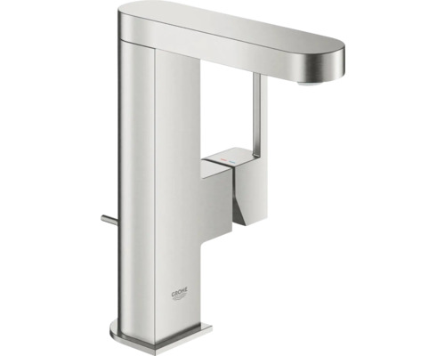 Umyvadlová baterie páková Umyvadlová baterie vysoká GROHE Plus ocelová 23871DC3 Jedna kovová vodovodní baterie s logem Grohe