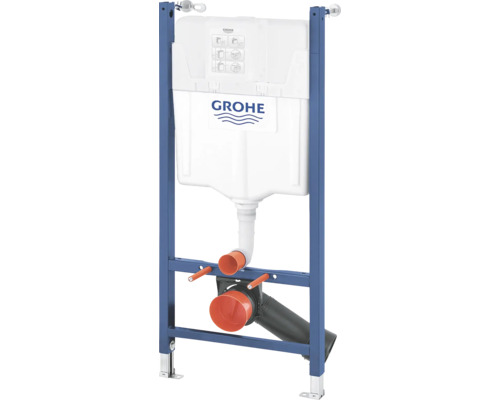 Splachovací nádržka Grohe s modrým rámem pro instalaci před stěnu