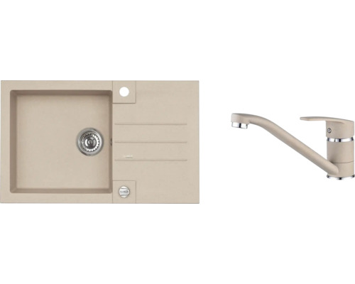 Granitový dřez s odkapávací plochou a kuchyňskou baterií