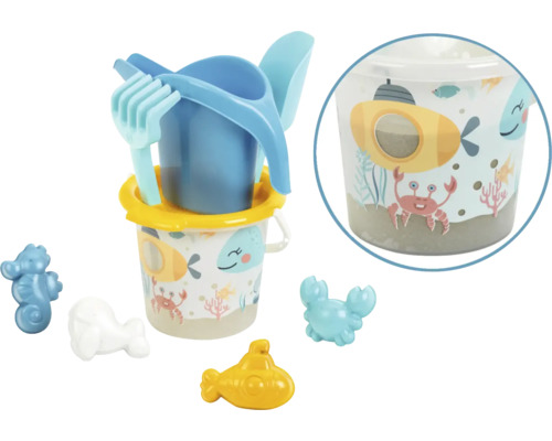 Sada hraček do pískoviště s kbelíkem, lopatou, hráběmi a formičkami