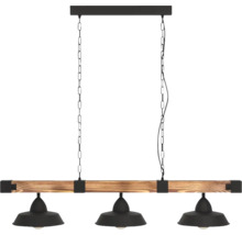 Závěsné svítidlo s dřevěným trámem a třemi světly
