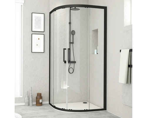 Čtvrtkruhový sprchový kout Aurlane Factory Black Round 90 x 90 cm barva rámu černá dekor skla čiré sklo