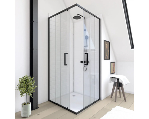 Sprchový kout s rohovým vstupem Aurlane Factory Black Eclipse 90 x 90 cm barva rámu černá dekor skla čiré sklo