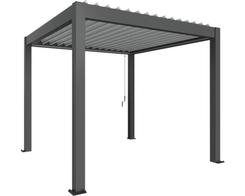 Volně stojící šedá pergola s nastavitelnou lamelovou střechou pro venkovní použití