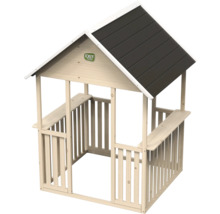 Dřevěný domeček na hraní se střechou a vestavěnými lavicemi