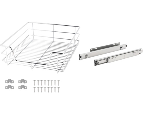 Drátěný koš s výsuvnými lištami, šrouby a montážními deskami