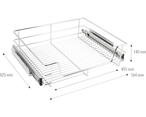 Drátěný koš s teleskopickými lištami a rozměry
