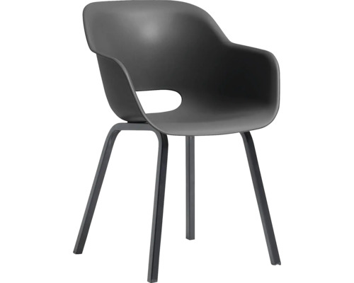 Černá skořepinová židle s područkami a kovovým rámem