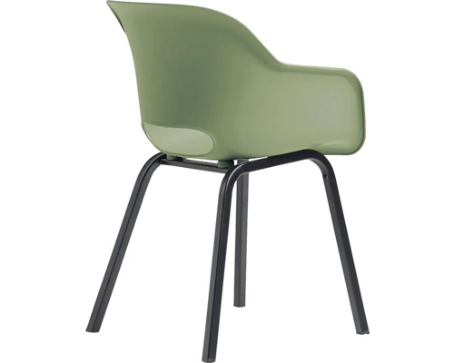 Křeslo s plastovou skořepinou a kovovým rámem