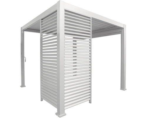 Volně stojící bílá hliníková pergola s lamelovými stěnami
