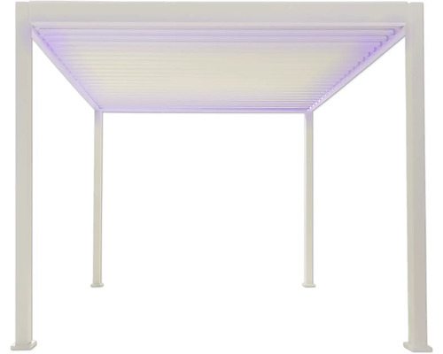 Volně stojící bílá pergola s lamelovou střechou
