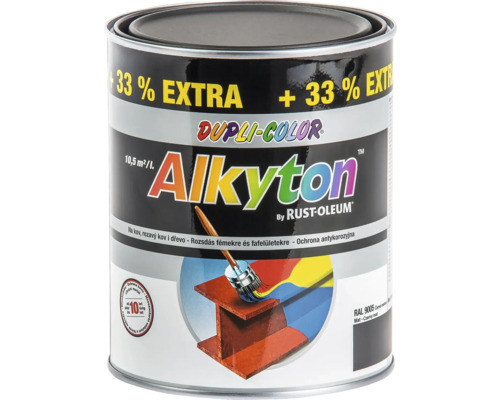 Barva na kov rez i dřevo DUPLI-COLOR Alkyton RAL9005 černý mat + 33% EXTRA 1l Dupli Color Alkyton antikorozní barva na kov a dřevo
