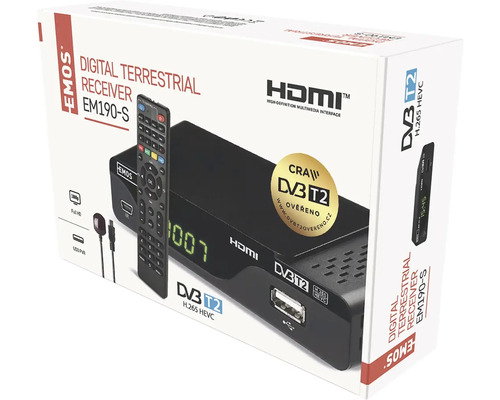 Emos digitální pozemní přijímač EM190-S v balení s dálkovým ovládáním
