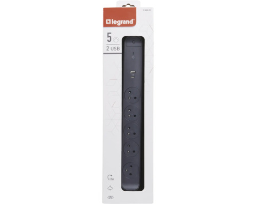 Prodlužovací kabel Legrand s pěti zásuvkami a dvěma USB porty v balení