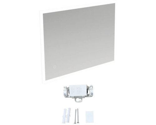 Obdélníkové koupelnové zrcadlo s LED osvětlením, montážním materiálem a napájecím zdrojem