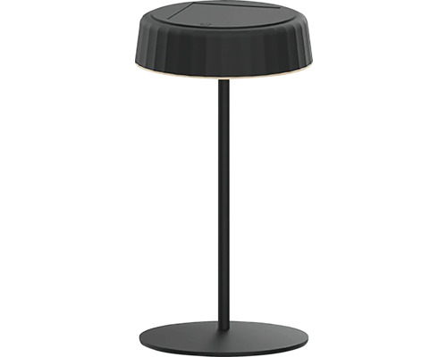 Černá stolní lampa s kulatou základnou a stínidlem